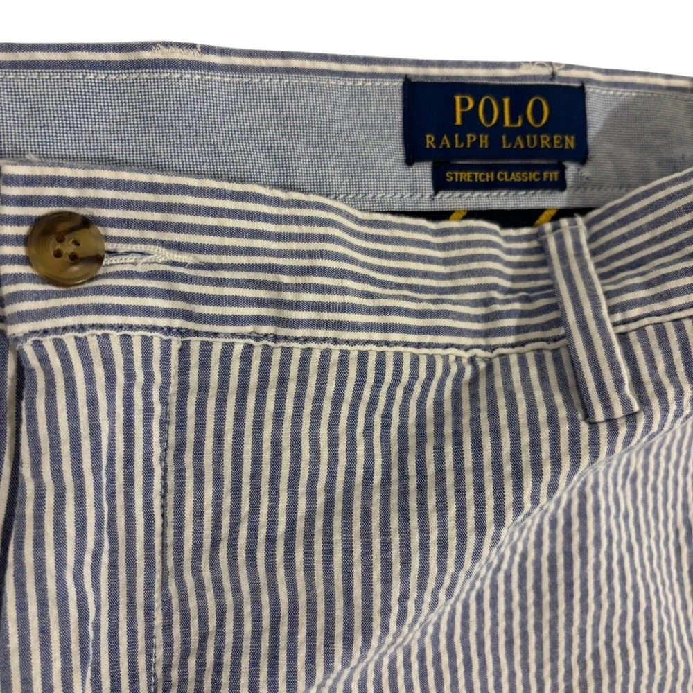 Polo Ralph Lauren Blue White Striped Shorts Men 40 Stretch Classic Seersucker